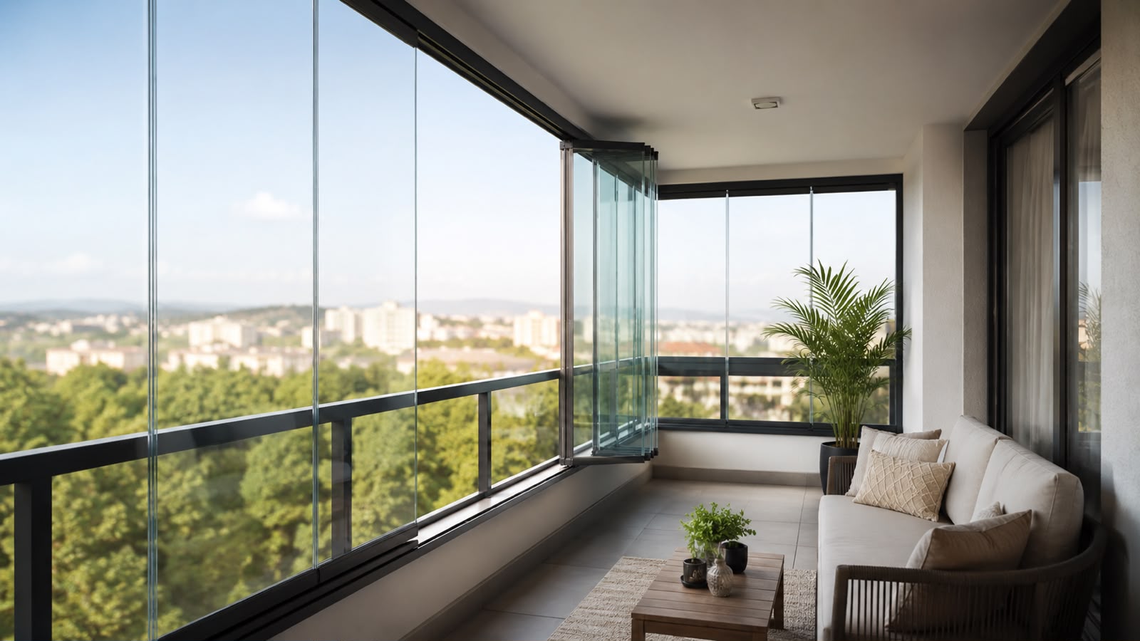 Katlanır cam balkon sistemi ve manzara